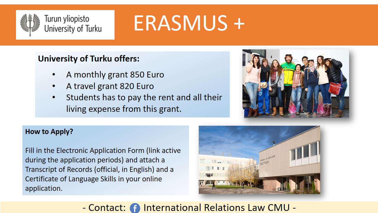 โครงการแลกเปลี่ยนนักศึกษาภายใต้โครงการ ERASMUS+ กับ University of Turku, Finland [หมดเขต 27 กันยายน 2560] 