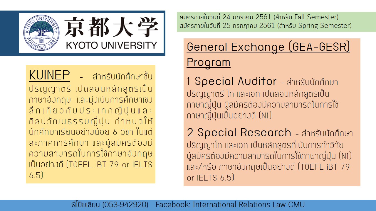 โครงการแลกเปลี่ยนนักศึกษากับ Kyoto University 