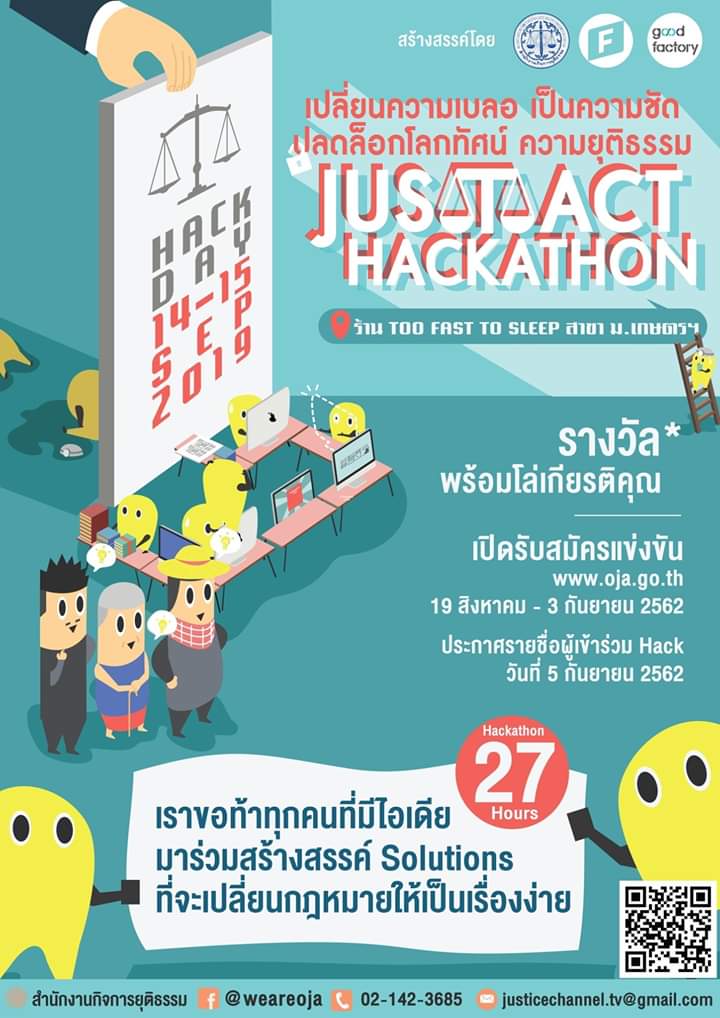 เชิญชวน นศ. และผู้ที่สนใจ เข้าร่วม - Jus(t)act Hackathon - เชิญชวน นศ. และผู้ที่สนใจ เข้าร่วม - Jus(t)act Hackathon -