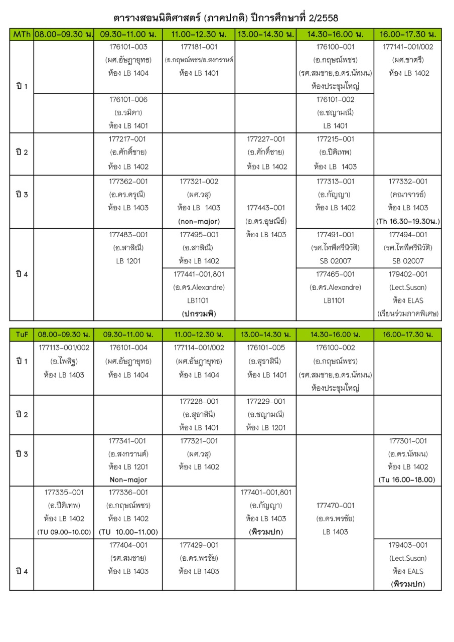 ประกาศตารางสอนภาคการศึกษาที่ 2 ปีการศึกษา 2558 แก้ไขล่าสุด