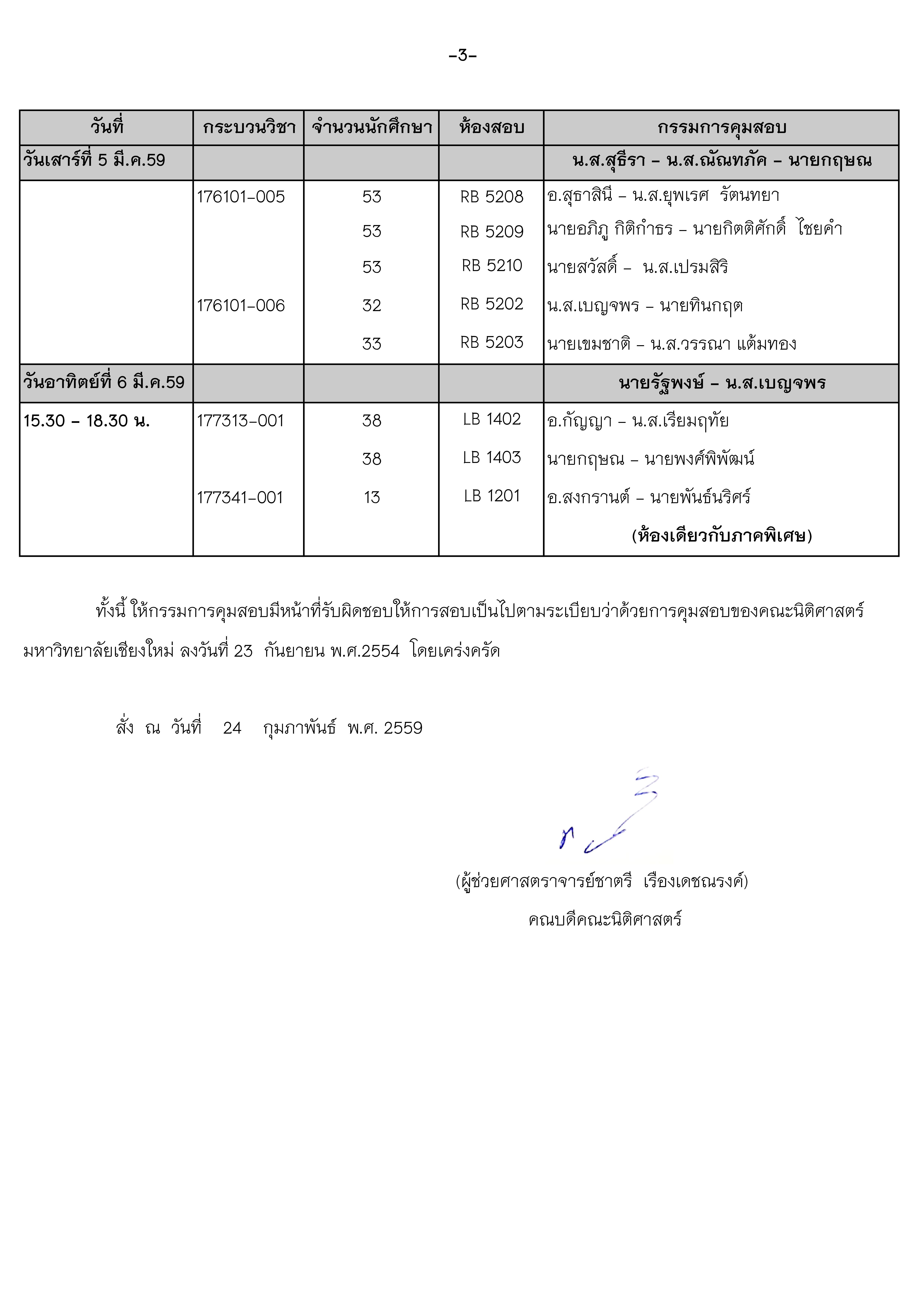 ประกาศตารางสอบกลางภาค  ภาคเรียนที่ 2 ปีการศึกษา 2558 (ภาคปกติ)