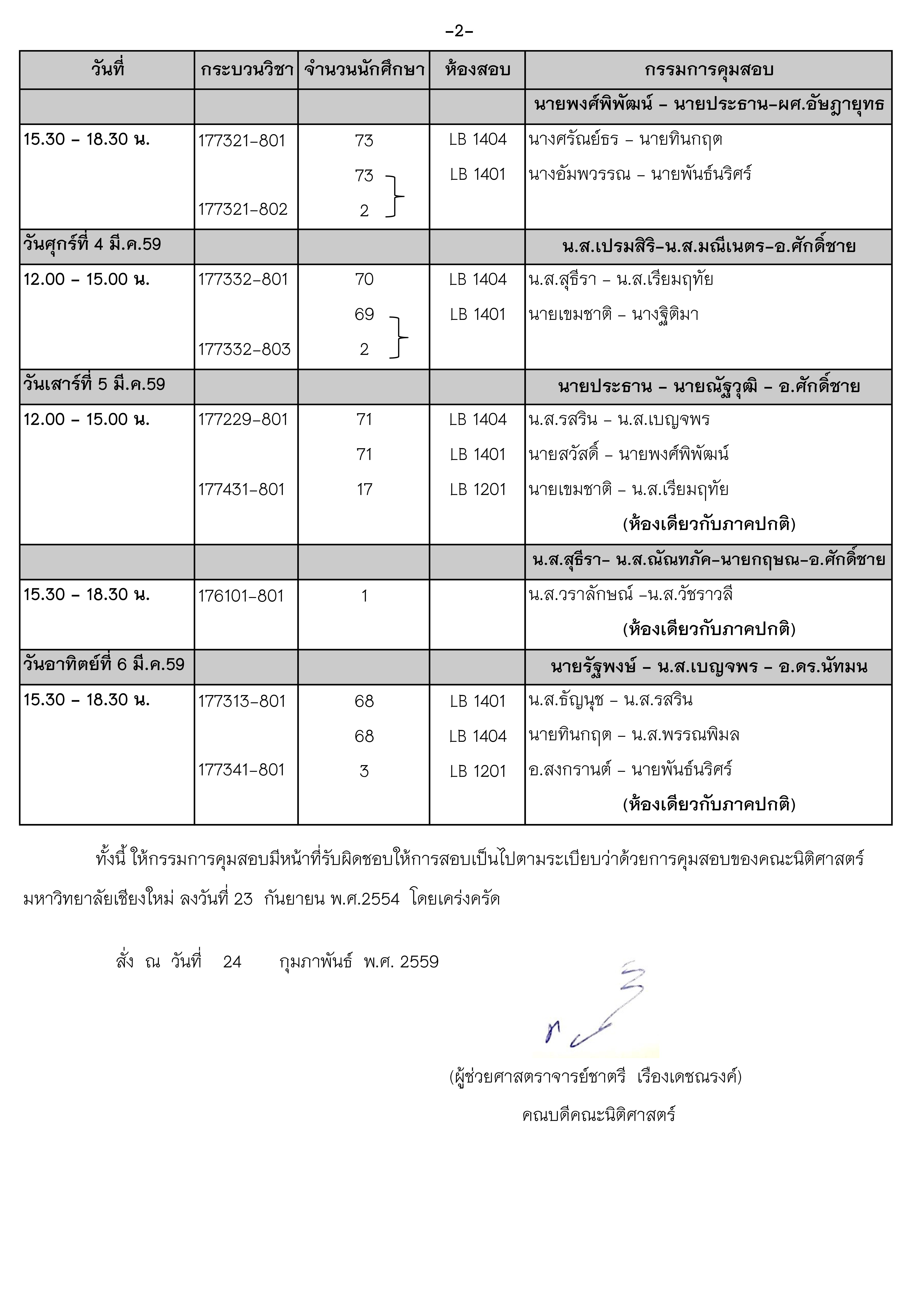  ประกาศตารางสอบกลางภาค ภาคเรียนที่ 2 ปีการศึกษา 2558 (ภาคพิเศษ) 