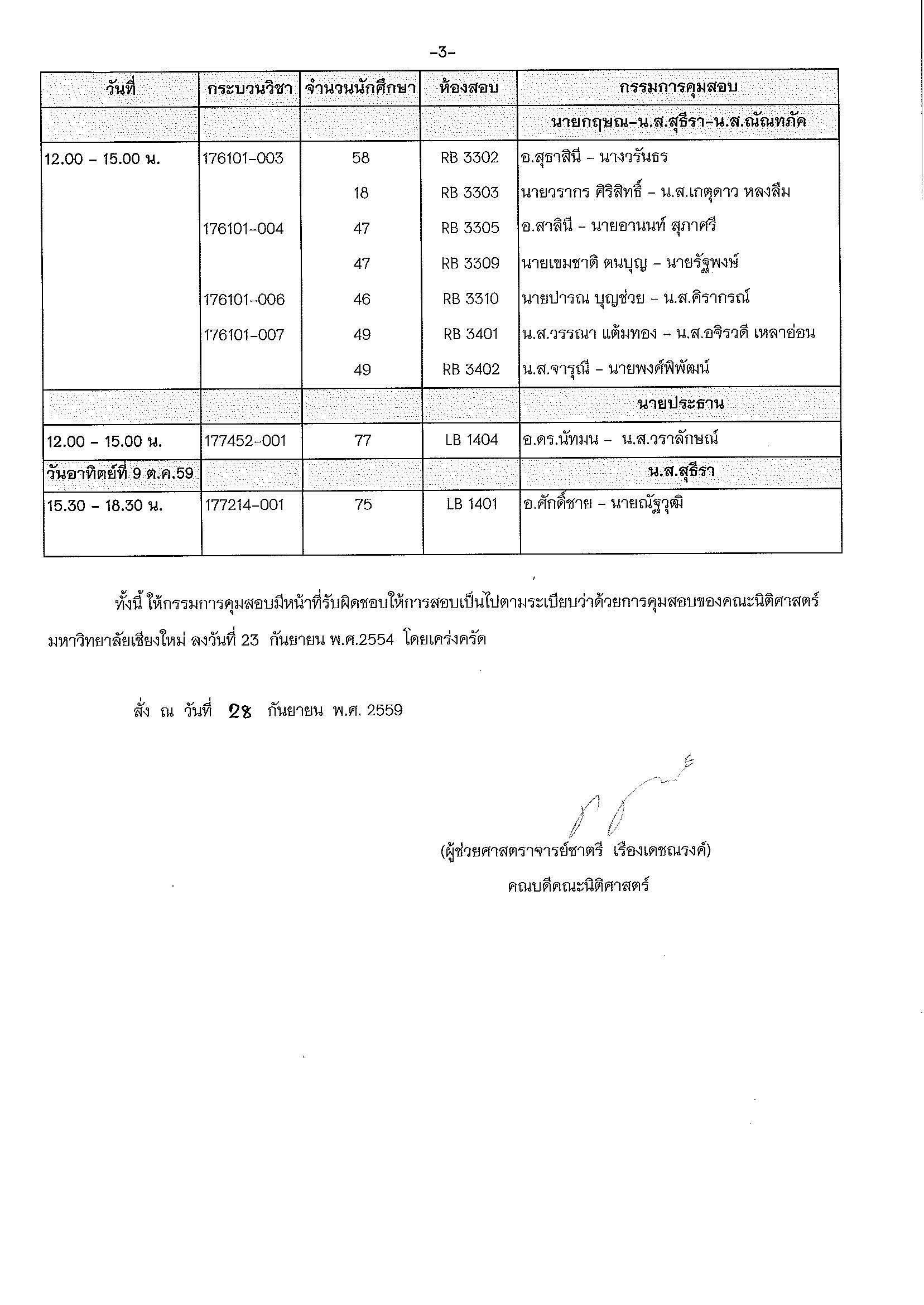 ประกาศตารางสอบกลางภาค  ภาคเรียนที่ 1 ปีการศึกษา 2559 (ภาคปกติ)