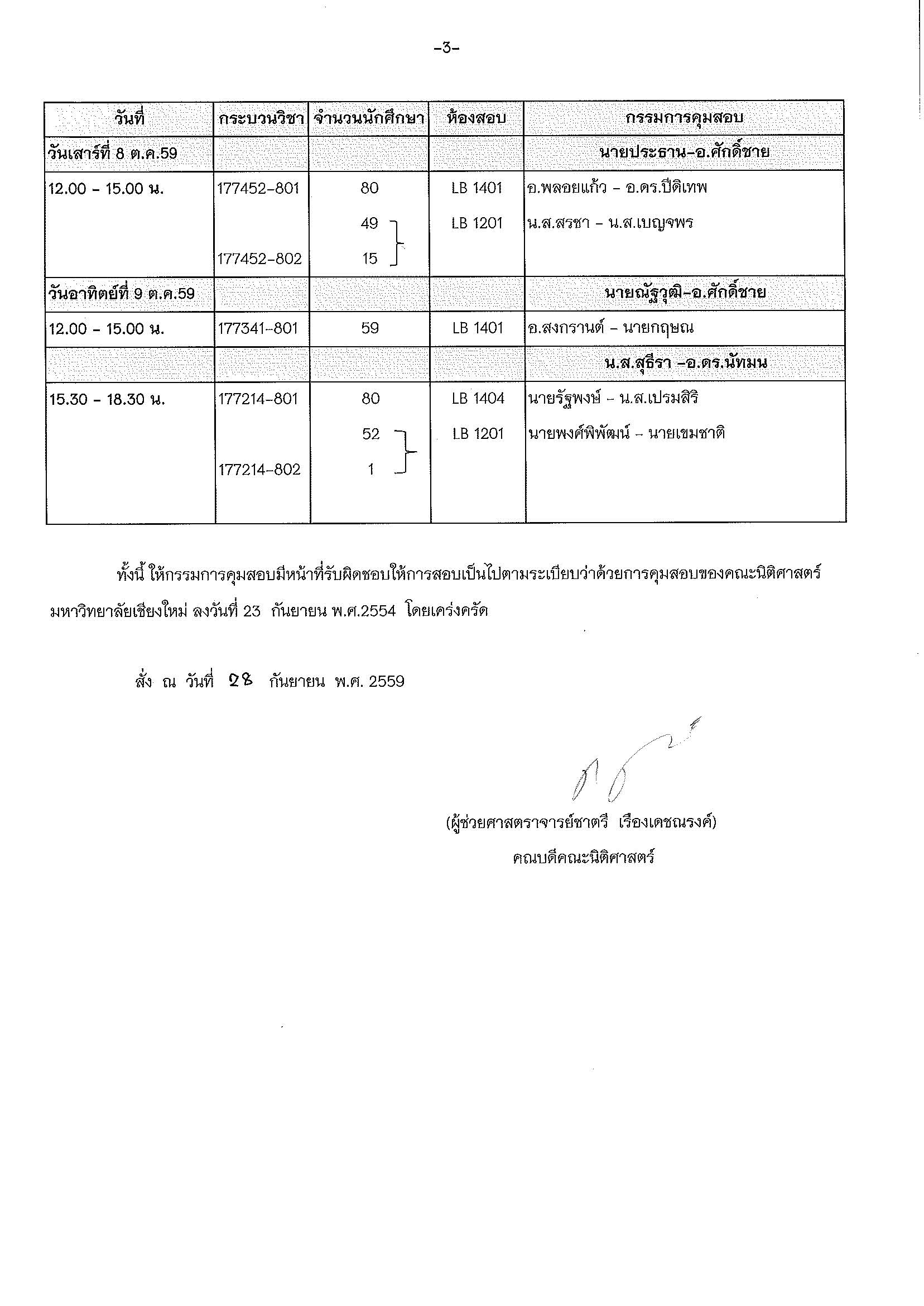 ประกาศตารางสอบกลางภาค ภาคเรียนที่ 1 ปีการศึกษา 2559 (ภาคพิเศษ)