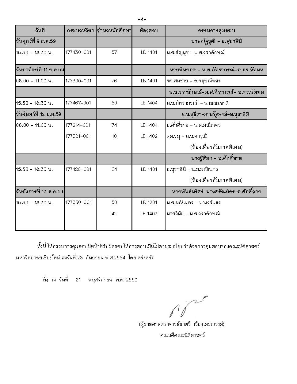 ประกาศตารางสอบปลายภาค  ภาคเรียนที่ 1 ปีการศึกษา 2559 (ภาคปกติ)