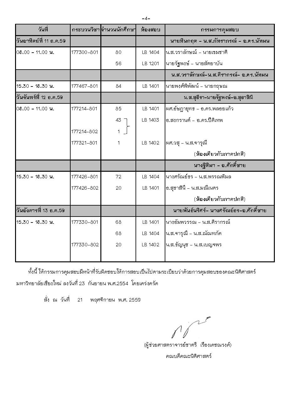 ประกาศตารางสอบปลายภาค ภาคเรียนที่ 1 ปีการศึกษา 2559 (ภาคพิเศษ)