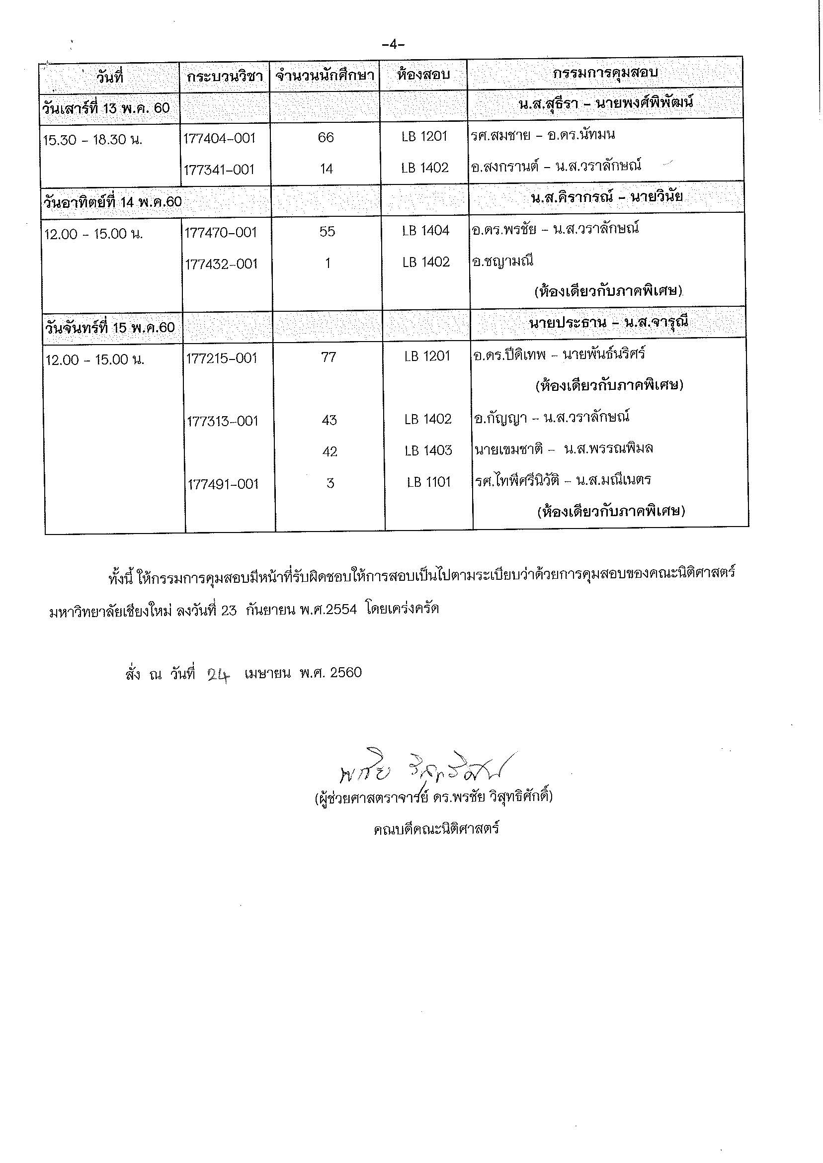 ประกาศตารางสอบปลายภาค  ภาคเรียนที่ 2 ปีการศึกษา 2559 (ภาคปกติ)