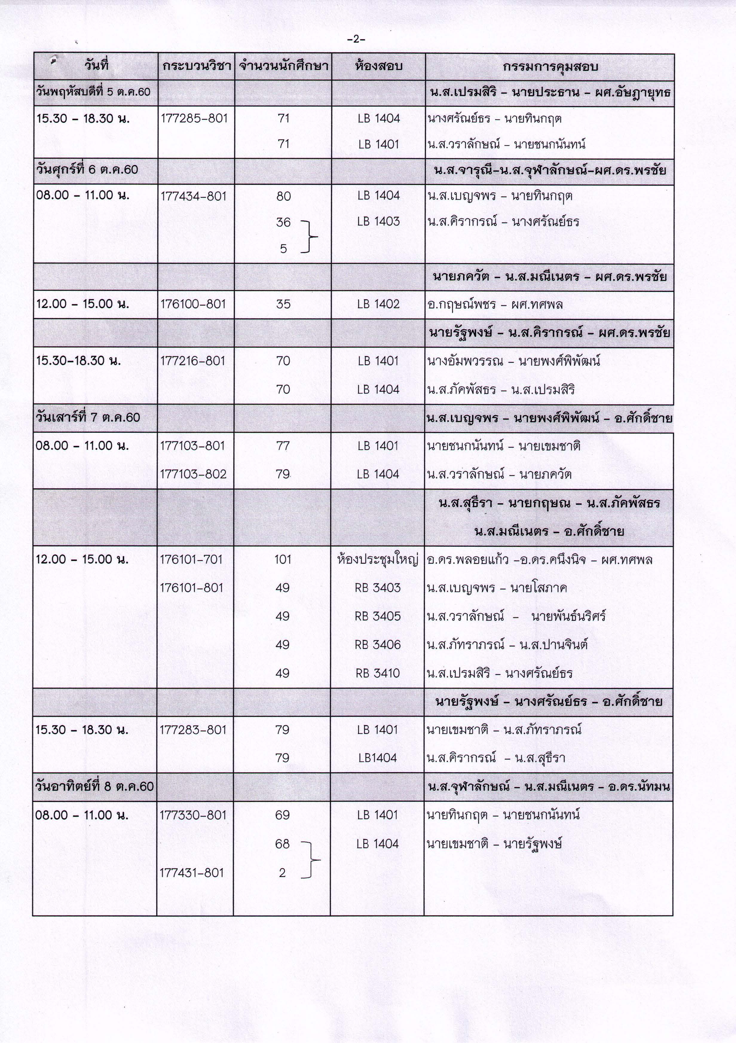 ประกาศตารางสอบกลางภาค ภาคเรียนที่ 1 ปีการศึกษา 2560 (ภาคพิเศษ)