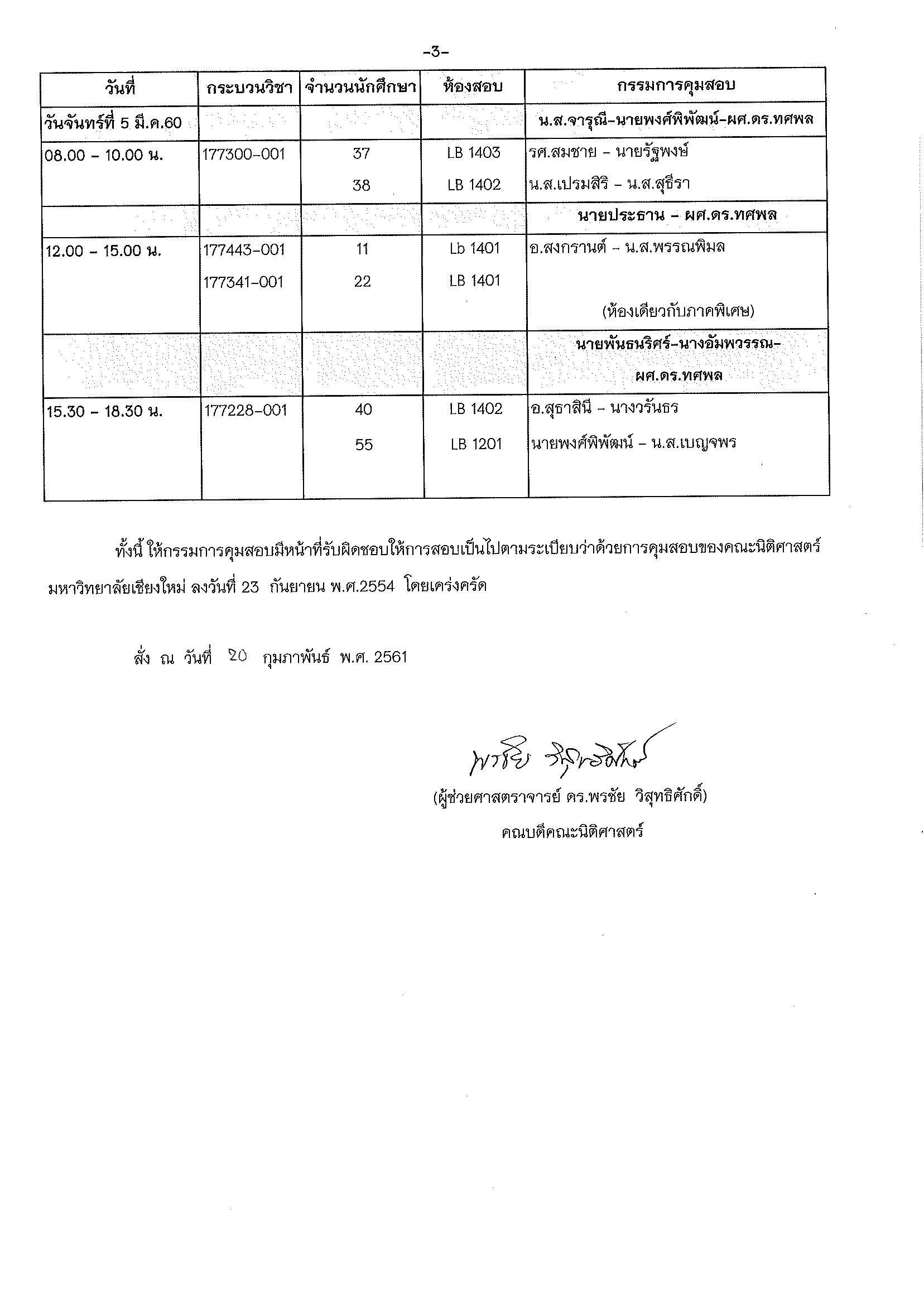 ประกาศตารางสอบกลางภาค  ภาคเรียนที่ 2 ปีการศึกษา 2560 (ภาคปกติ)