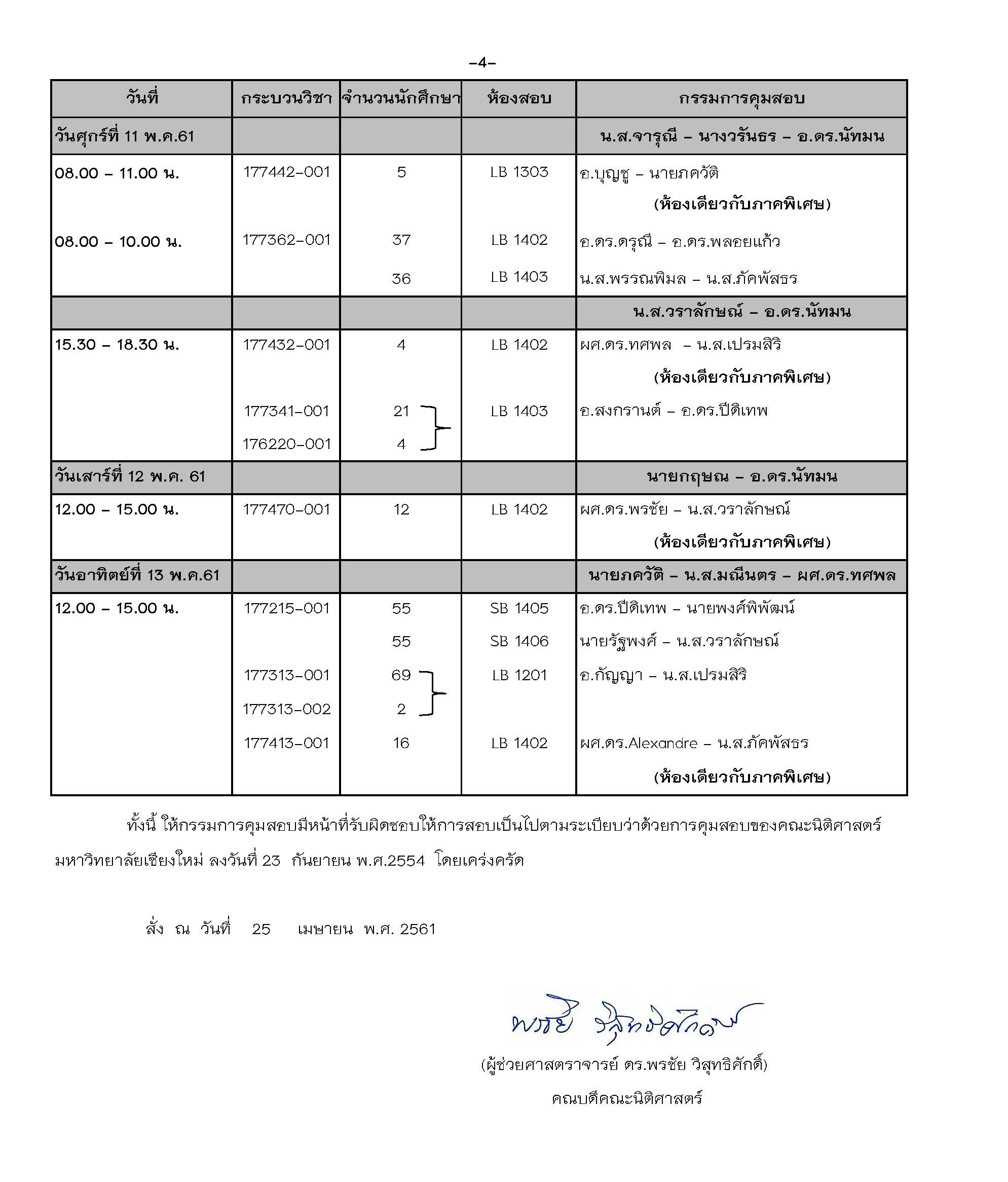 ประกาศตารางสอบปลายภาค  ภาคเรียนที่ 2 ปีการศึกษา 2560 (ภาคปกติ)