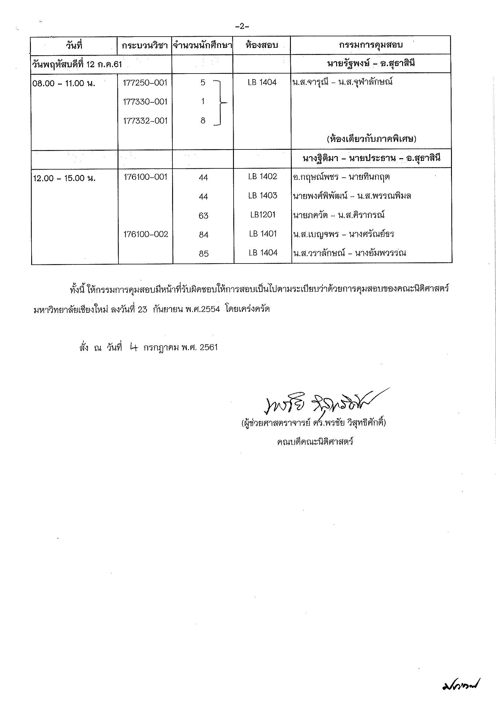 ประกาศตารางสอบปลายภาค  ภาคเรียนฤดูร้อน ปีการศึกษา 2560