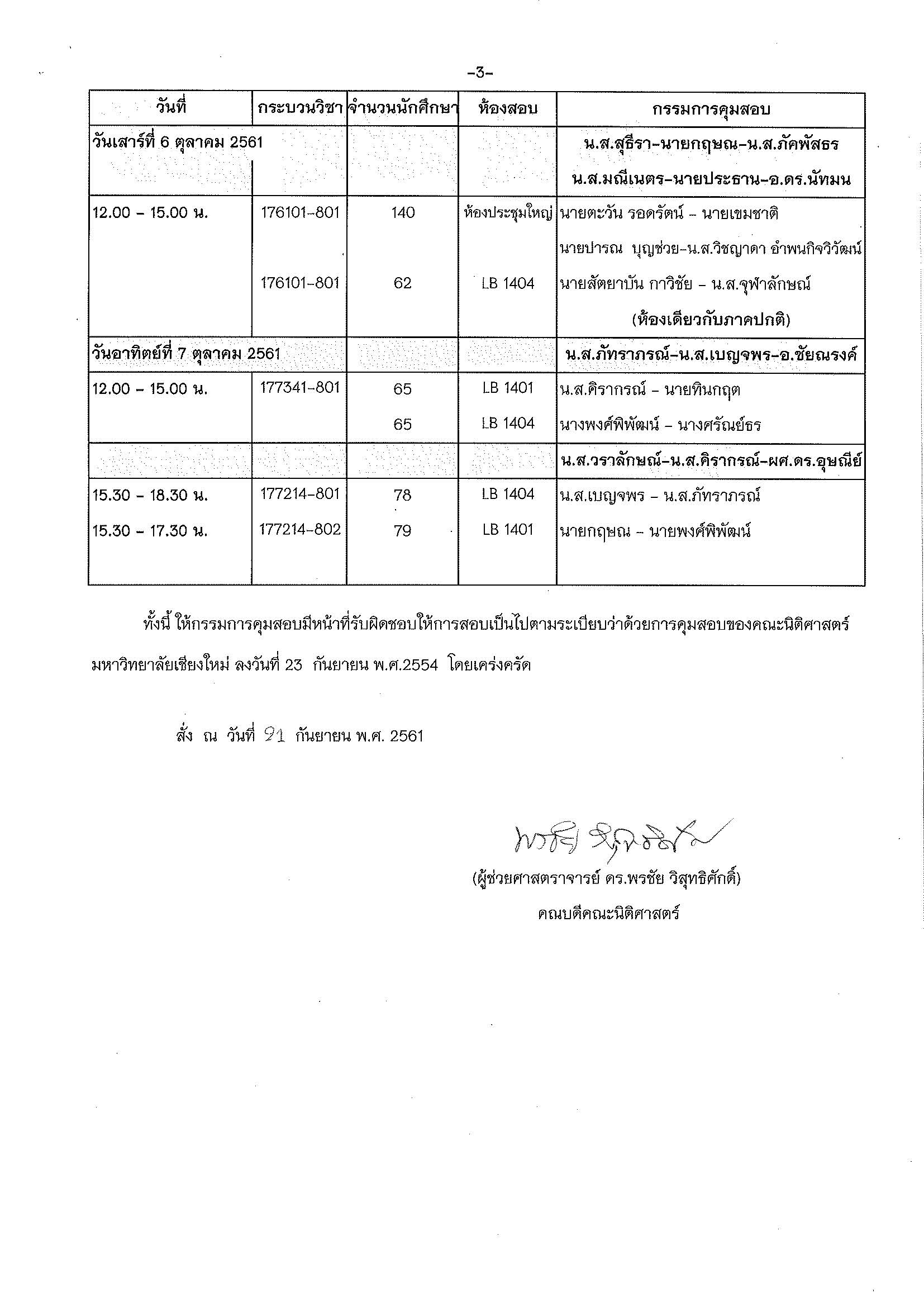 ประกาศตารางสอบกลางภาค  ภาคเรียนที่ 1 ปีการศึกษา 2561 (ภาคพิเศษ)