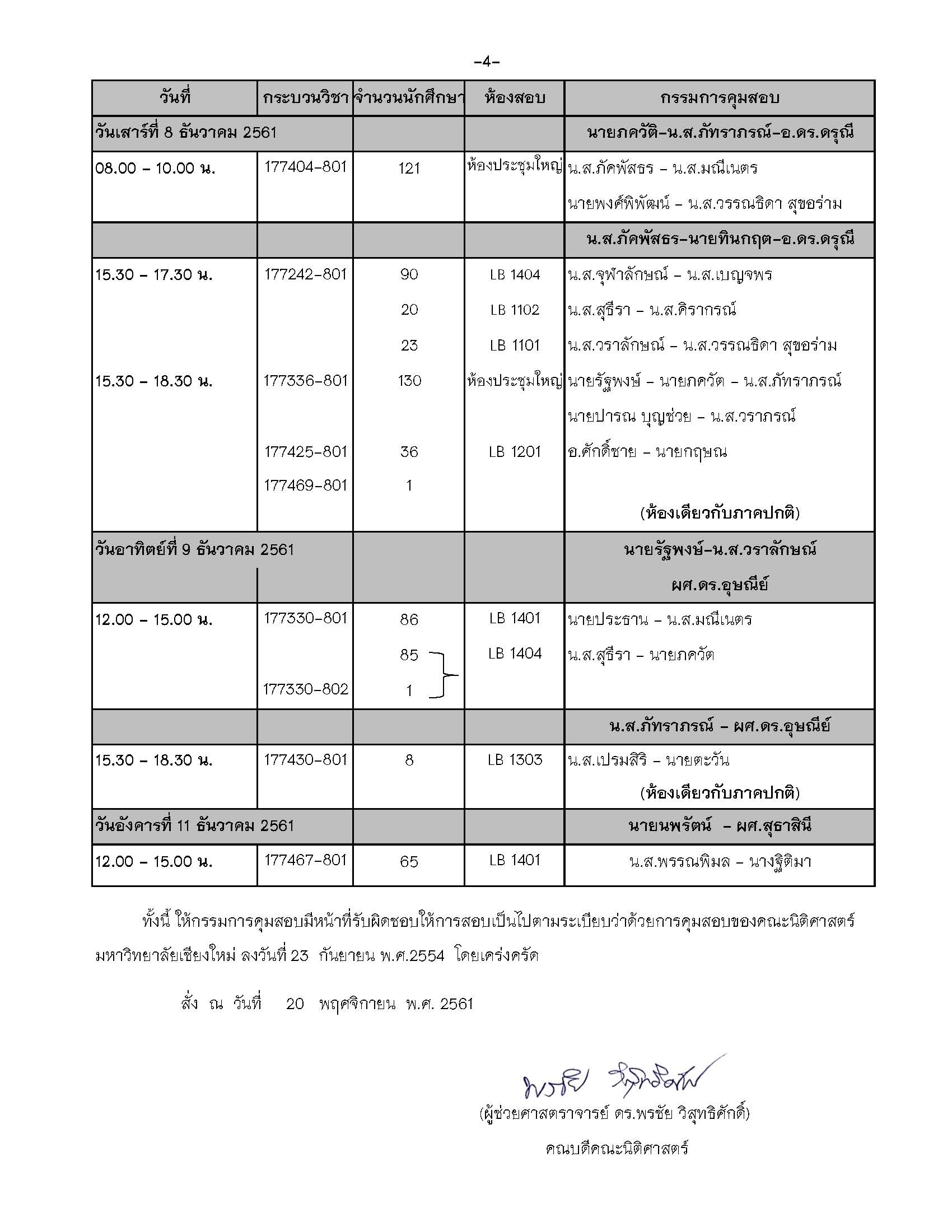 ประกาศตารางสอบปลายภาค  ภาคเรียนที่ 1 ปีการศึกษา 2561 (ภาคพิเศษ)