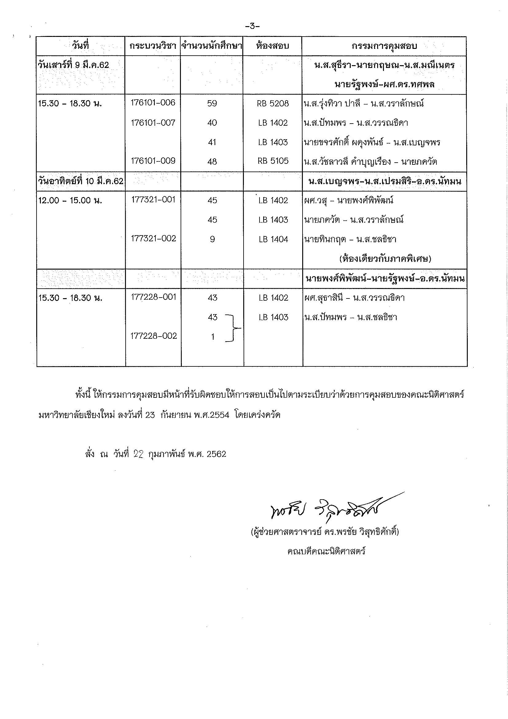 ประกาศตารางสอบกลางภาค  ภาคเรียนที่ 2 ปีการศึกษา 2561 (ภาคปกติ)
