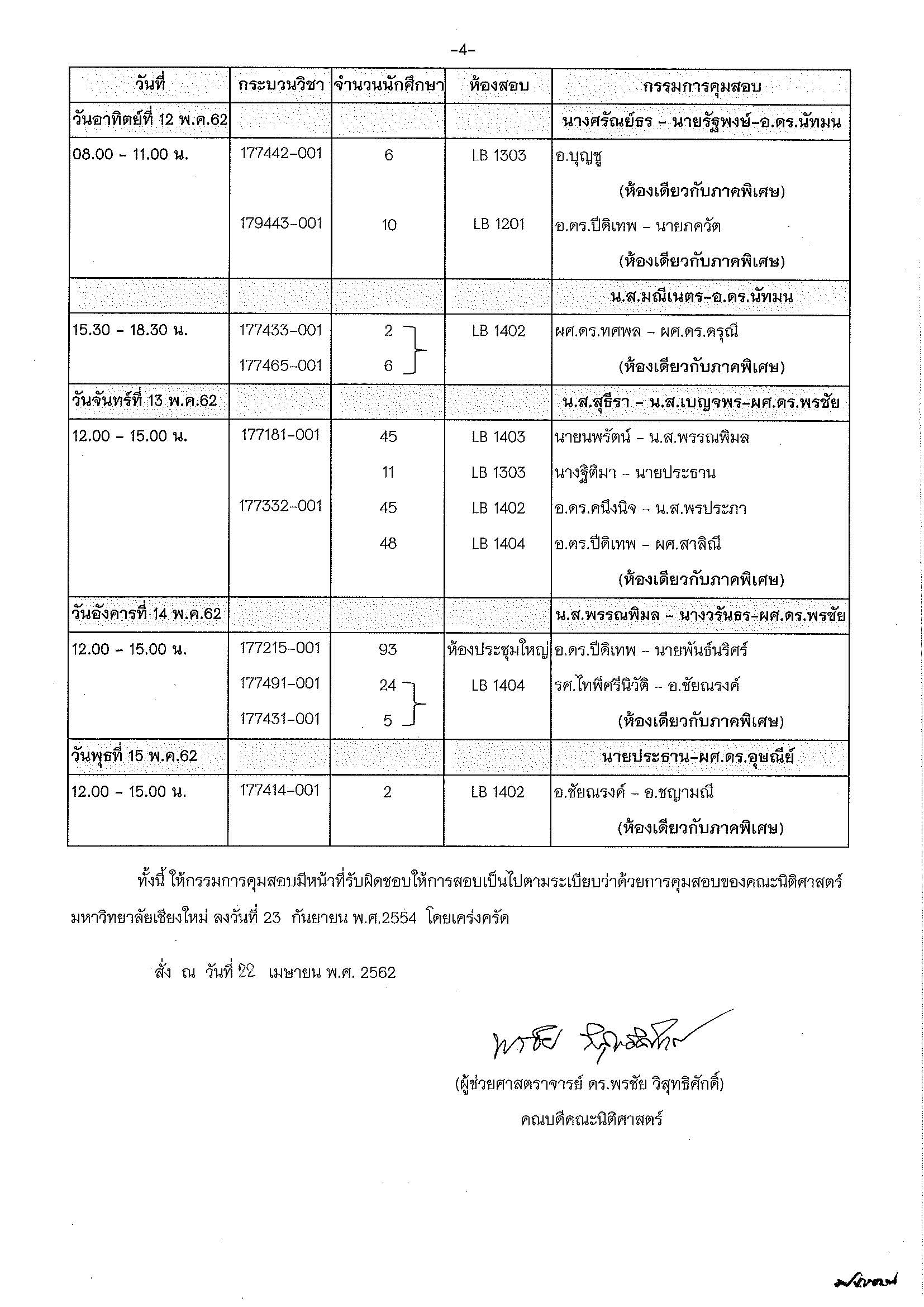 ประกาศตารางสอบปลายภาค  ภาคเรียนที่ 2 ปีการศึกษา 2561 (ภาคปกติ)