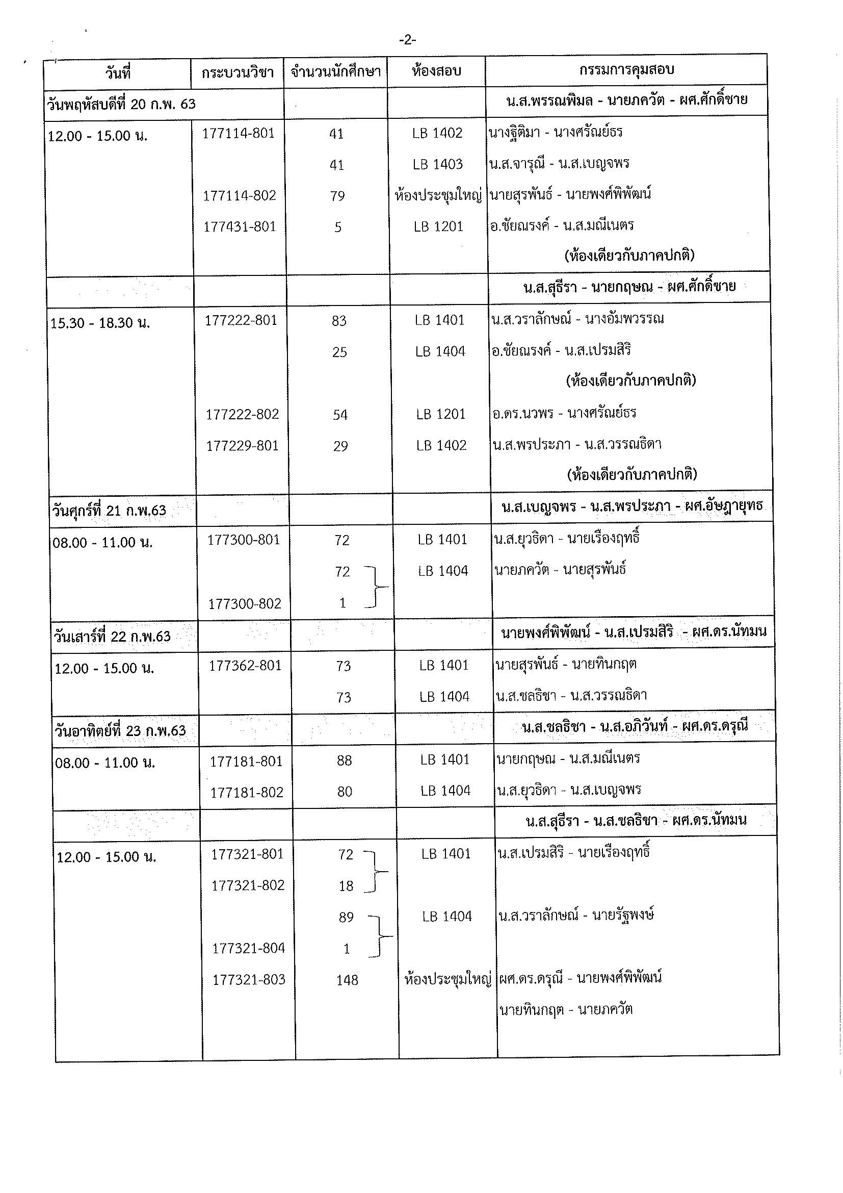 ประกาศตารางสอบกลางภาค ภาคเรียนที่ 2 ปีการศึกษา 2562