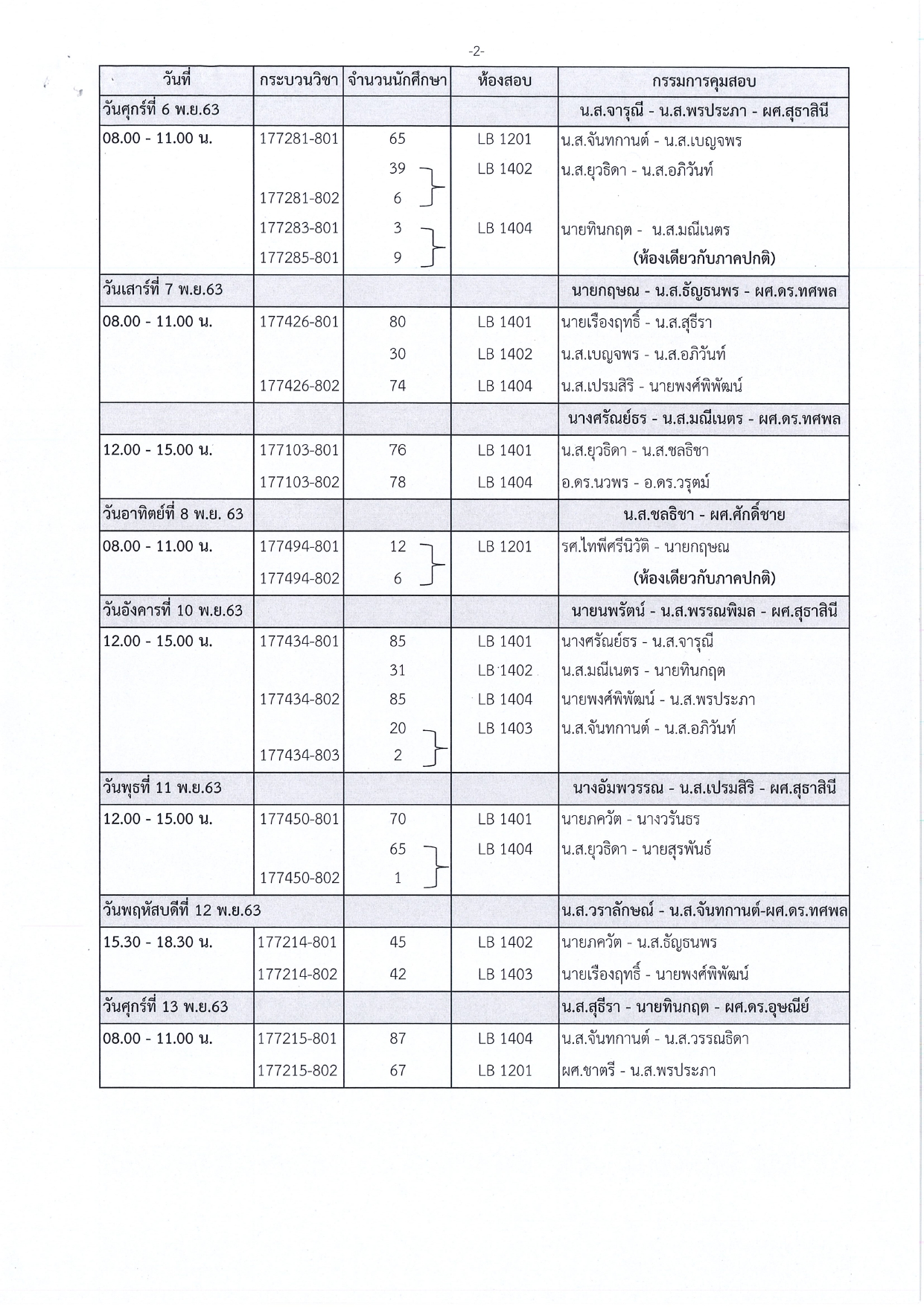 ตารางสอบปลายภาค ประจำภาคเรียนที่ 1 ปีการศึกษา 2563 