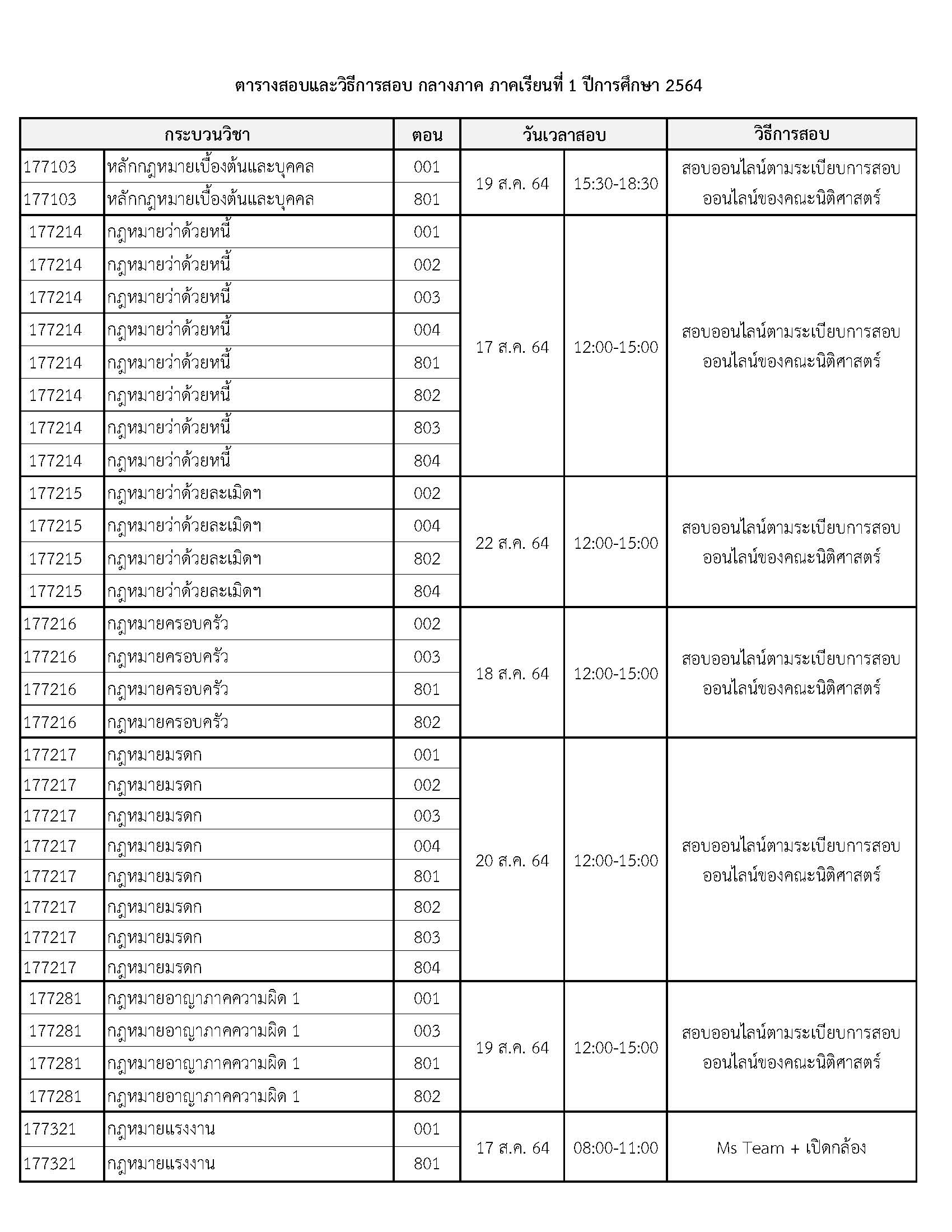 ประชาสัมพันธ์ตารางสอบและวิธีการสอบกลางภาค ภาคเรียนที่ 1 ปีการศึกษา 2564