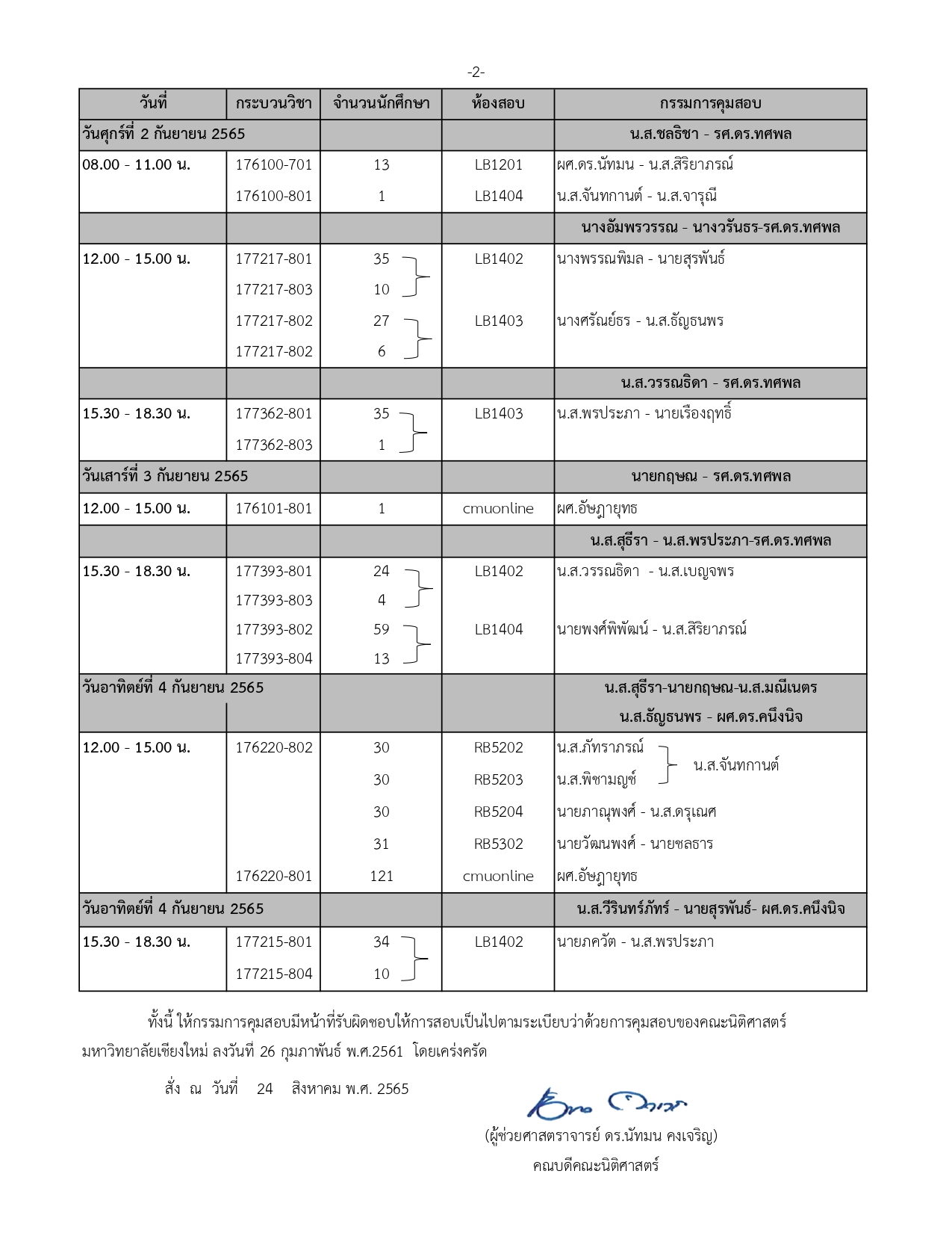 ประกาศตารางสอบกลางภาค ประจำภาคการศึกษาที่ 1 ปีการศึกษา 2565