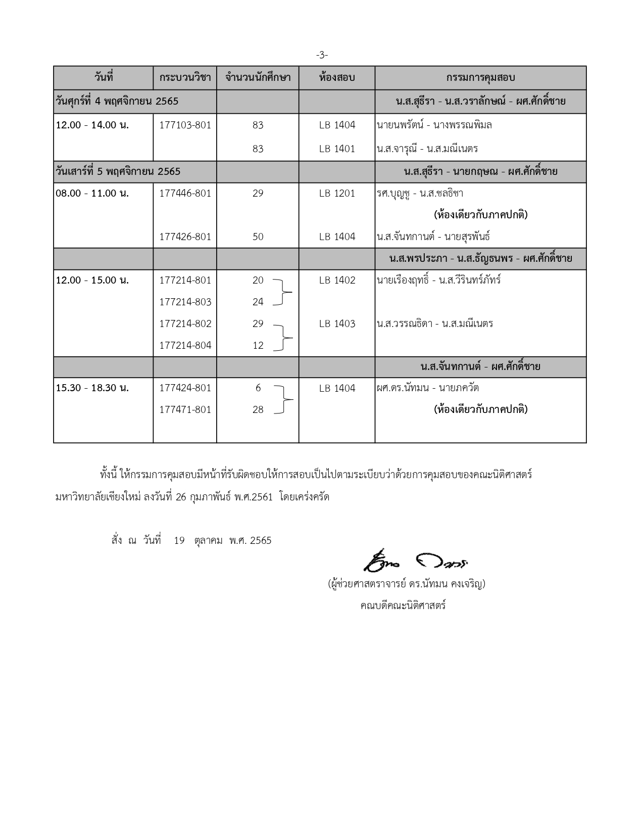 ประกาศตารางสอบปลายภาค ประจำภาคการศึกษาที่ 1 ปีการศึกษา 2565