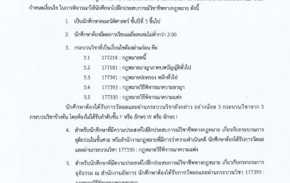 ประกาศเงื่อนไขในการพิจารณาให้นักศึกษาไปฝึกประสบการณ์วิชาชีพทางกฎหมาย