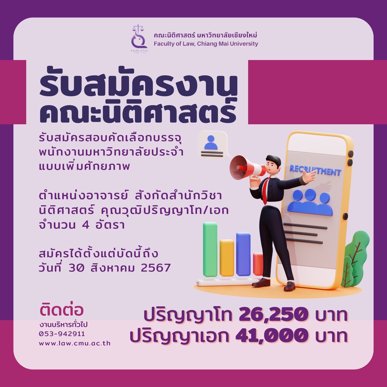 รับสมัครบุคคลเพื่อคัดเลือกบรรจุเป็นพนักงานมหาวิทยาลัยประจำแบบเพิ่มศักยภาพ ตำแหน่งอาจารย์ รับสมัครบุคคลเพื่อคัดเลือกบรรจุเป็นพนักงานมหาวิทยาลัยประจำแบบเพิ่มศักยภาพ ตำแหน่งอาจารย์